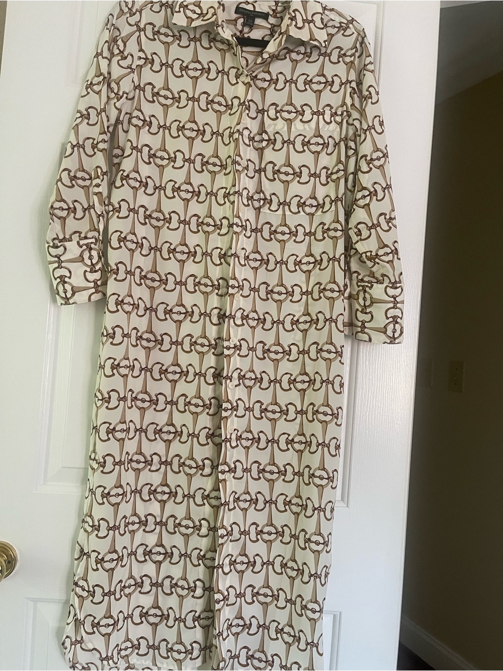 Banana Republic Cream and Brown Chain-Print Midi Dress